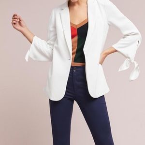 Anthropologie Tie Sleeve Blazer White
